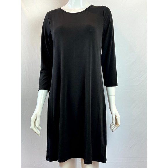 Michael Kors Women Shift Midi Dress Round Neck Back Zip 3/4 Sleeve Black Size M - Picture 2 of 12